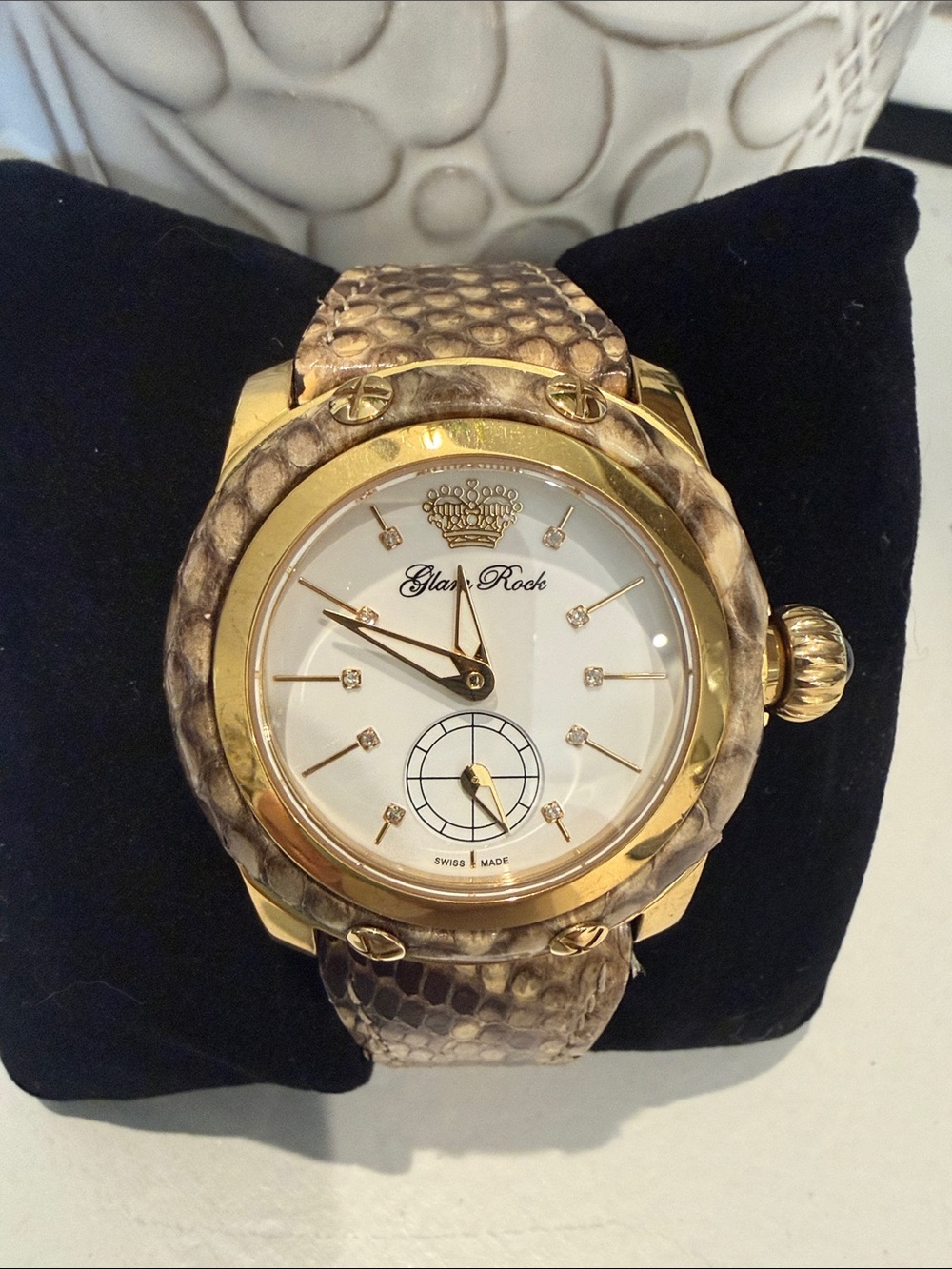 Glam Rock Palm Beach GR40041 Swiss Diamond Watch Gold Python Leather 40mm